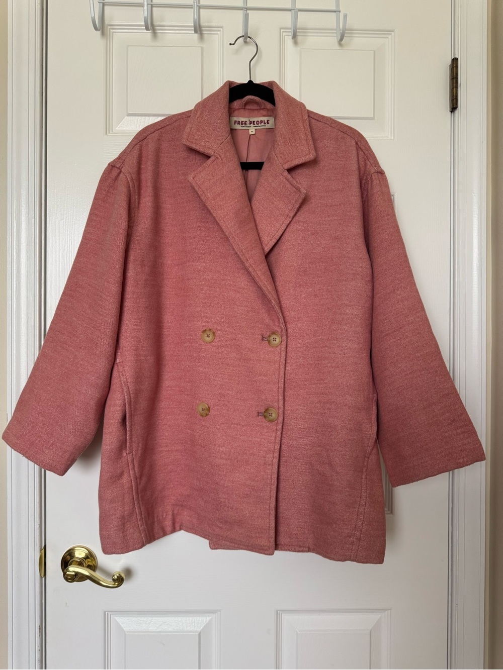 Free People Oversized Double-Breasted Pea Coat in Dusty Rose